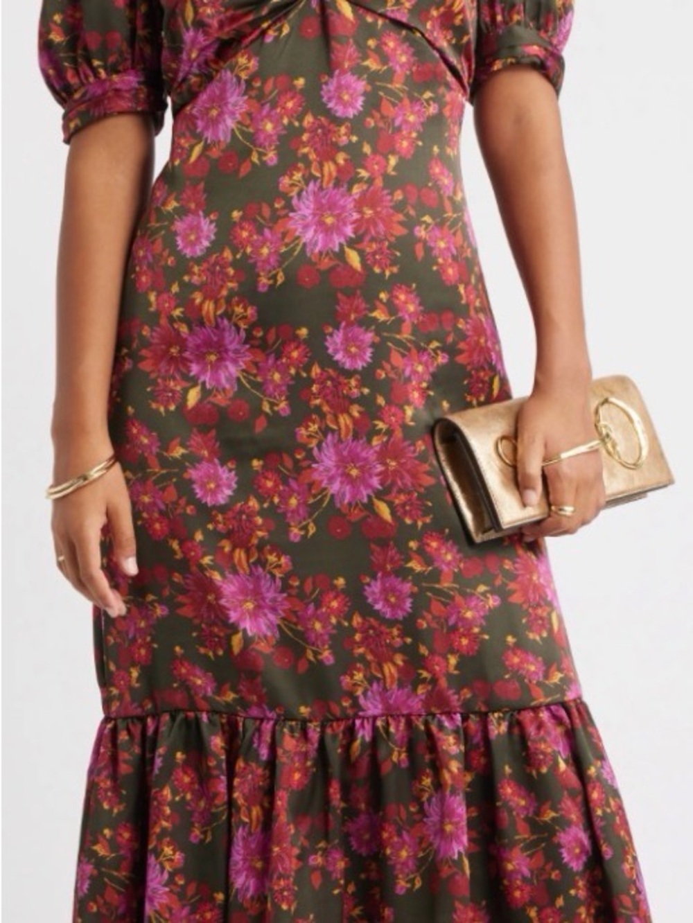 Chelsea28 Olive Maxi Dress with Pink Floral Print